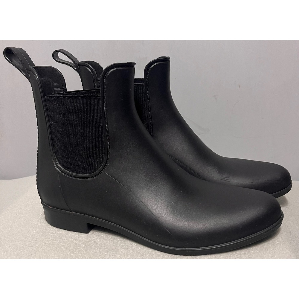 J Crew Womens Black Matte Rubber Chelsea Rain Boots Ankle Pull On Low Heel